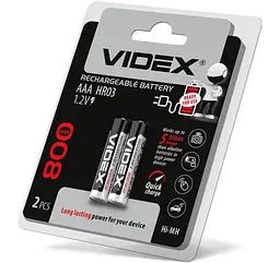 Акумуляторна батарейка Videx AAА HR03 800mAh 2 шт