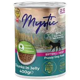 Вологий корм для цуценят Mystic шматочки яловичини в желе 400 г