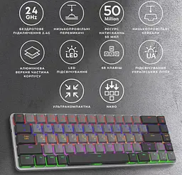 Клавіатура ігрова бездротова механічна GamePro MK-122R 2.4G Wireless Red Swich Low Profile Dark Gray - мініатюра 3