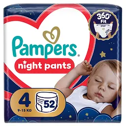Підгузки-трусики нічні Pampers Night Pants Розмір 4 (9-15 кг) 52 шт.