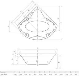 Ванна акрилова Radaway Keria 149,5x149,5 + ніжки (WA1-37-150x150U) - мініатюра 2