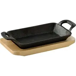 Форма MasterPro Cook & share прямокутна чавунна з дерев'яною підставкою 17×10 см чорна BGMP-3807-4