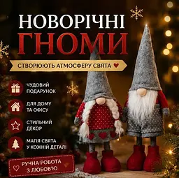 Комплект святкових фігурок гномиків для декору - новорічна прикраса для полиці та оселі 2 шт - мініатюра 2