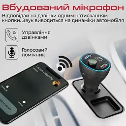 FM модулятор Promate PowerTune 38w USB-A OTG/USB-A QC3.0/USB-C PD Black (powertune-38w.black) - мініатюра 4