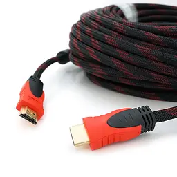Кабель Merlion HDMI-HDMI 30m, v1.4, OD-7.4mm, 2 фільтри, обплетення, круглий Black/RED, конектор RED/Black, (Пакет) Q20 - мініатюра 2