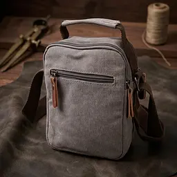 Невелика чоловіча сумка із щільного текстилю Vintage 22217 сірий - мініатюра 4