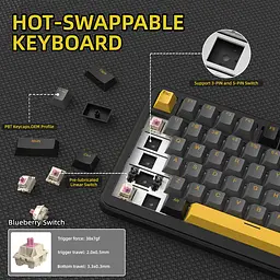 Ігрова механічна бездротова клавіатура Attack Shark X85 Pro / Три режими підключення / Blueberry Switch / Black - мініатюра 8