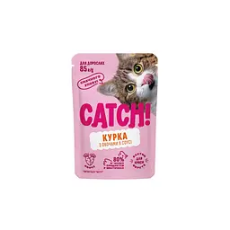 Вологий корм Catch! для дороcлих котів з куркою та овочами в соусі 85г*24шт 