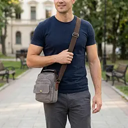 Невелика чоловіча сумка із щільного текстилю Vintage 22217 сірий - мініатюра 2