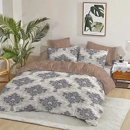 Комплект постільної білизни «Gold Lux» бязь двоспалка 180×220 см 2 наволочки 70×70 см з великим орнаментом Сіро-коричневий