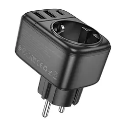 Мережевий фільтр Borofone BAC14 Wide 1-socket wall outlet (1C2A) (EU/GER) чорний - мініатюра 3