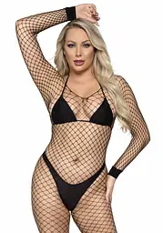Бодістокінг у велику сітку Leg Avenue Long Sleeved Bodystocking One size Black, довгий рукав - мініатюра 1