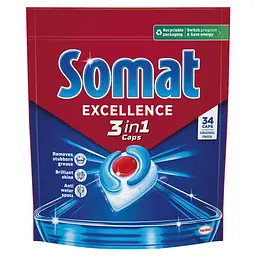 Капсули для посудомийної машини Somat Екселенс 3-в-1, 34 шт.