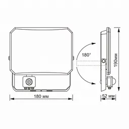 LED прожектор VIDEX F3 50W 5000K з датчиком руху 220V Black (VLE-F3-0505B-S) - мініатюра 6