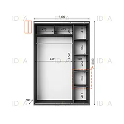 Шафа-купе Idea серія 5 140 x 60 x 210 см Антрацит Дзеркало - мініатюра 2
