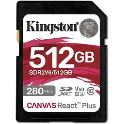 Карта пам'яті SDXC (UHS-II U3) Kingston Canvas React Plus 512Gb class 10 V60 (R280MB/s, W150MB/s)