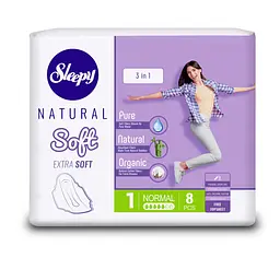 Прокладки гігієнічні Sleepy Soft Normal (240 мм) 5 крапель 8 шт. м'які, дихаючі