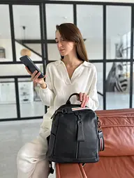 Жіночий рюкзак молодіжний шкіряний міський чорний 73354 Tiding Bag - мініатюра 6