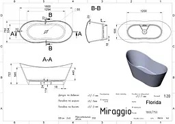 Ванна Miraggio FLORIDA (0000272) Miramarble Matt | Матова | Окремостояча | Біла - мініатюра 2