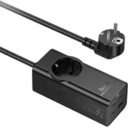 Мережевий подовжувач Hoco NS9 Wisdom 1-position(PD67W/3C1A) desktop socket(EU/GER) Чорний
