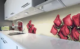 Вініловий кухонний фартух Бутони Червоних Троянд наклейка для кухні ПВХ Квіти Бежевий Happy Pocket Z181541