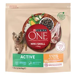Сухий корм для активних собак малих порід Purina One Mini Active з куркою та рисом 1.5 кг - мініатюра 2