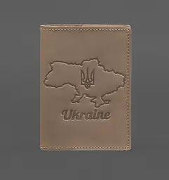 Шкіряна обкладинка для паспорта з мапою України світло-бежевий Crazy Horse
