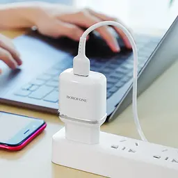 Зарядний пристрій Borofone BA36A USB QC 18W білий + кабель USB to MicroUSB - мініатюра 2