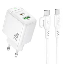 Мережевий зарядний пристрій з кабелем Borofone BAS44A Potential PD20W+QC3. 0 charger set(C to C) білий