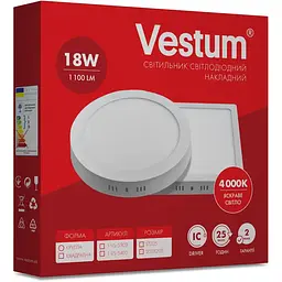 Квадратний світлодіодний світильник Vestum накладний 18W 4000K 220V 1-VS-5403 - мініатюра 3