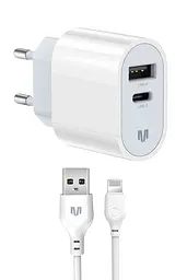 Мережевий зарядний пристрій MadeInFuture MFS12 12W A+C + кабель USB-A to Lightning White (MIF82823)