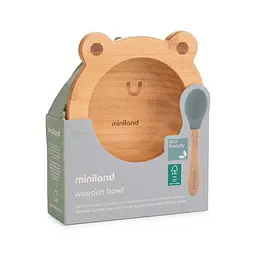 Дитяча бамбукова тарілка Miniland Wooden Bowl Frog, на присосці, з ложкою, коричневий із зеленим - мініатюра 5