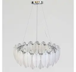 Сучасна люстра підвісна Artlight 21824-600CH хромована на 8 ламп E14 з матовим скляним декором у формі пір'я - мініатюра 2