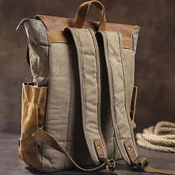 Зручний рюкзак з кишенями canvas 20111 Vintage сірий-коричневий - мініатюра 7