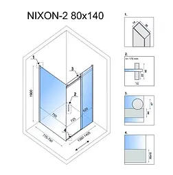 Душова кабіна Rea Nixon 80x140 P chrome REA-K5010 + REA-K5007, Хром, Права, прозорий, хром - мініатюра 5