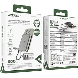 УМБ Acefast Magnetic Wireless 10000mAh 22.5W PD,QC 3.0 USB-C In/Out, QI 15W M18 Black - мініатюра 4