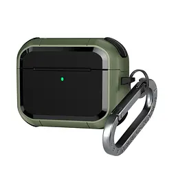 Чохол для навушників Apple AirPods Pro 3, оливковий, Panzer, протиударний захисний кейс з TPU та полікарбонату, посилені стінки, захист від подряпин, пилу та ударів, легкий та компактний, з карабіном для кріплення, ArmorStandart (ARM88289)