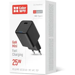 Зарядний пристрій ColorWay GaN Mini 25W PD Port PPS USB-C black (CW-CHS052PD-BK) - мініатюра 6