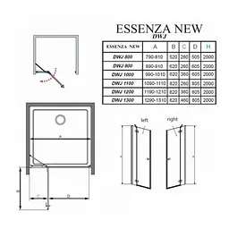 Душові двері Radaway Essenza New Black DWJ 100x200 скло прозоре, ліві (385014-54-01L) - мініатюра 7