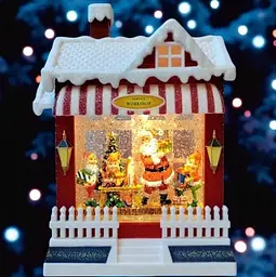Нічник новорічний Xmas WDL-24058 Різдвяного магазина нічник з ефектом снігового вихору від батарейок - мініатюра 2