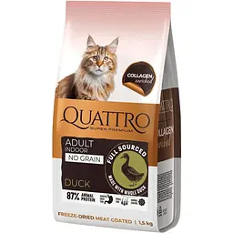 Сухий беззерновий корм Quattro Cat Indoor Duck для дорослих кімнатних котів з качкою 1.5 кг