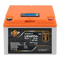 Акумулятор LP LiFePO4 12,8V - 32 Ah (410Wh) (BMS 50А/25A) пластик LCD