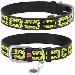 Нашийник для собак Waudog Design шкіряний з QR паспортом, малюнок Бетмен4, XS, Ш 12 мм, Дов 20-28 см (4823089323312)