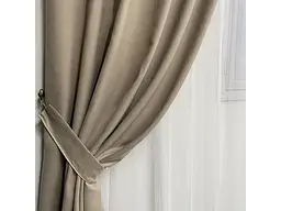 Мікровелюрові штори бежевого кольору на тасьмі 2шт. 150х270 ALBO pbe0052523 - мініатюра 3