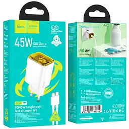 МЗП Hoco N54 Monsoon PD45W (1USB-C) + кабель Type-C to Type-C White - мініатюра 4