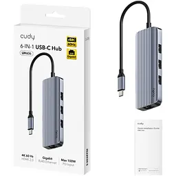 Хаб USB-С 6-в-1, 1хHDMI 4K, 1хUSB-C, 1хUSB-A 3.0 5 Гбіт/с, 2 х передачі даних USB-A 2.0, Cudy - мініатюра 2