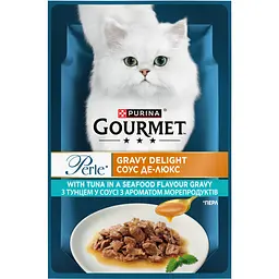 Упаковка вологого корму для котів Gourmet Perle Gravy Delight міні філе тунца у соусі 2.21 кг (85 г х 26 шт.) - мініатюра 2