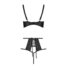 Комплект білизни Passion TASMINA SET S/M black, ліф, високі трусики з корсетом ззаду - мініатюра 4