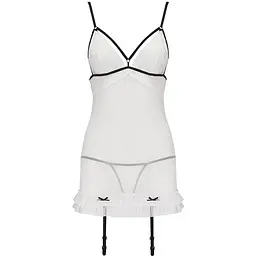 Сорочка прозора з пажами Passion ORIHIME CHEMISE White L/XL, трусики, стрепи - мініатюра 3