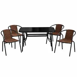 Комплект садових меблів 4Points Rapallo-4 з прямокутним столом 120x70x70см з чорною скляною стільницею - мініатюра 1